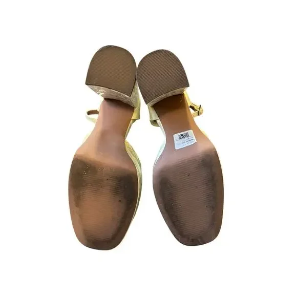 Asos 8 Platform Square Toe Mary Janes Embossed Croc Leather Chunky Heels Cream - Picture 7 of 7